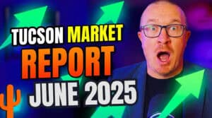 June 2025 Tucson Housing Market Report thumbnail featuring Blaine Bond, showing a median home price of $385,000 and 22 median days on market.