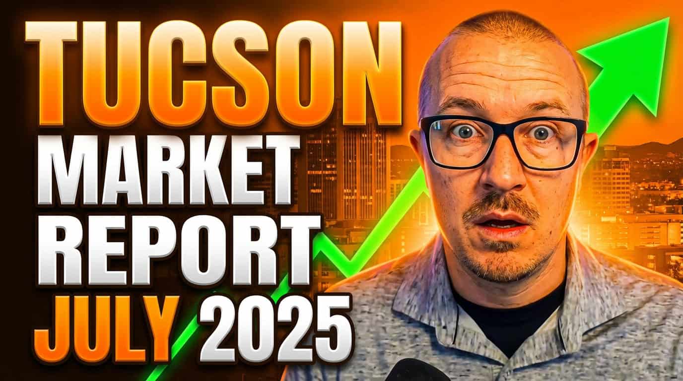 July 2025 Tucson Housing Market Report thumbnail featuring Blaine Bond, showing a median home price of $375,000 and 28 median days on market.
