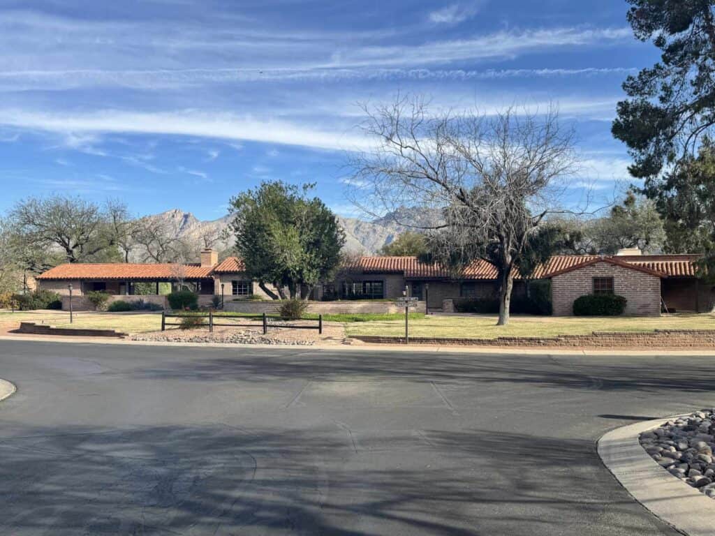 The historic Josias Joesler-designed farmhouse at Hill Farm in Tucson, Arizona, famously used as a filming location for the 1987 movie Can't Buy Me Love.