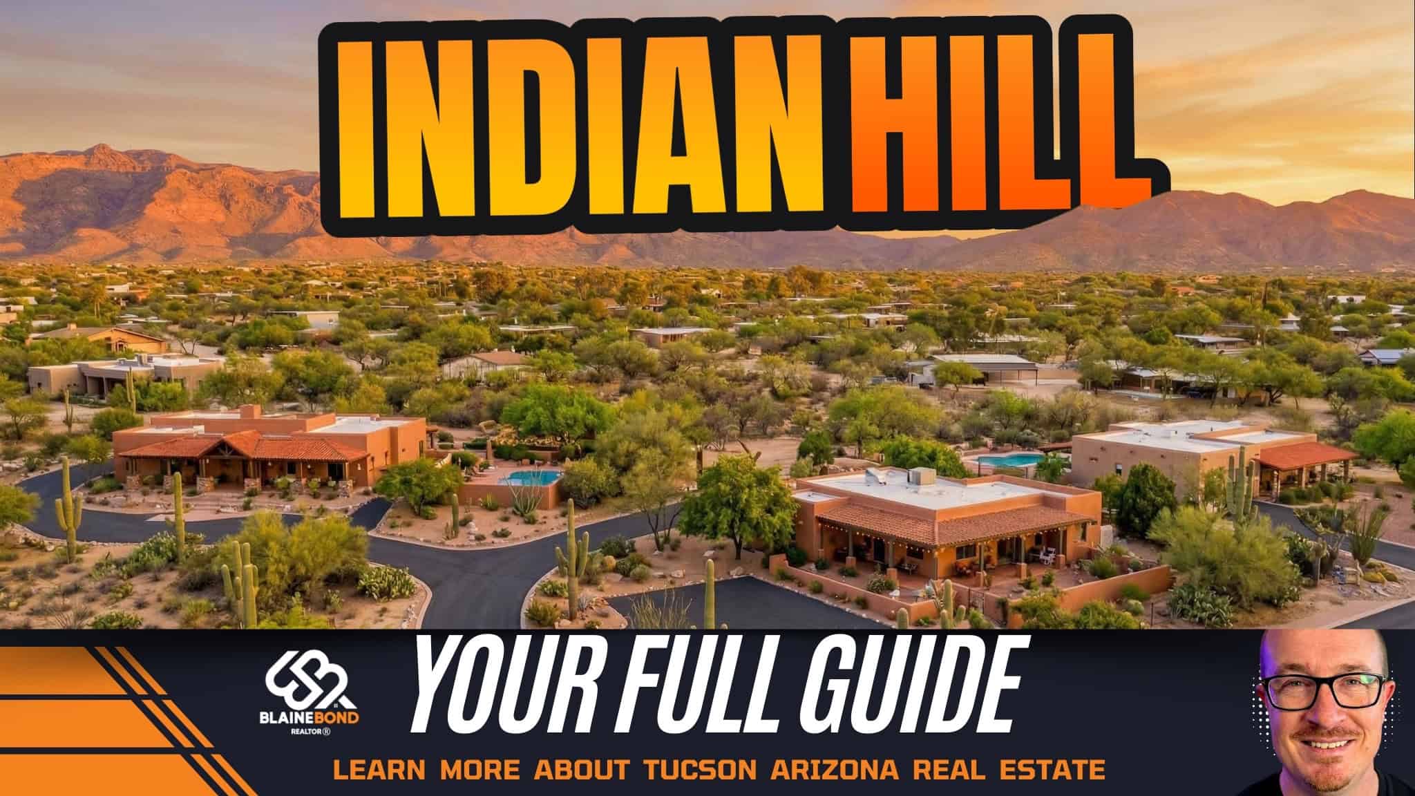 Indian Hill neighborhood guide featured image showing classic ranch-style homes on one-acre lots with views of the Rincon Mountains in Tucson, AZ - Real Estate Market Intel by Blaine Bond.