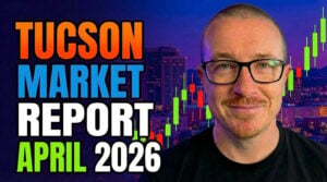 April 2026 Tucson housing market report thumbnail showing “The Boring Truth,” with key stats including a 47% price drop rate, 6.37% mortgage rates, and more negotiation power for buyers.