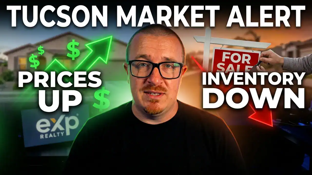 June 2026 Tucson housing market report cover showing median home price, closed sales, and inventory figures for Tucson, Arizona, from Blaine Bond, REALTOR® with eXp Realty.